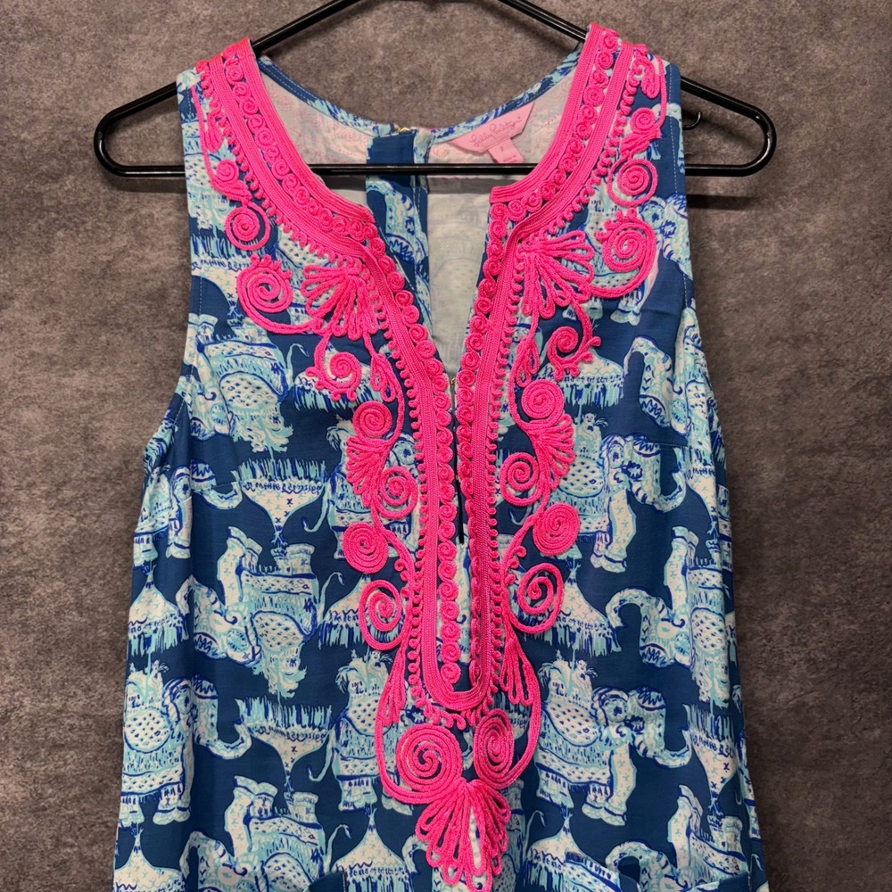 Lilly Pulitzer Carlotta Shift Dress Size 2 Joy Ride Elephant Print Embroidered - Picture 2 of 13